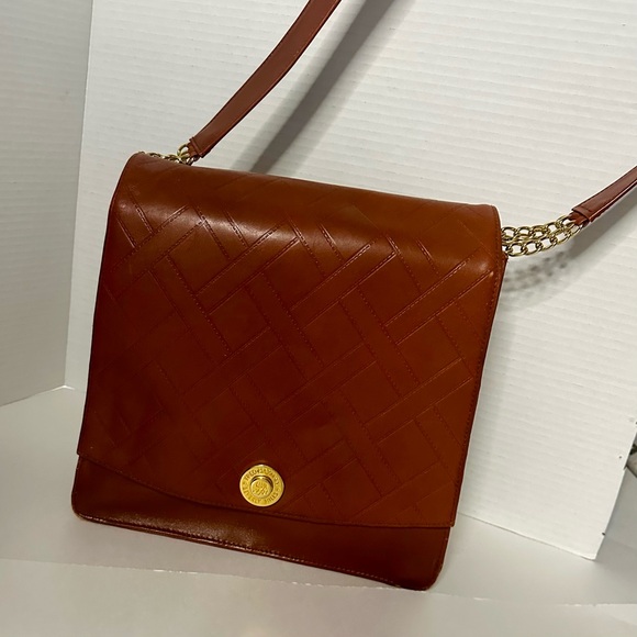 Fred Hayman Club 273 Cognac Brown Leather Tall Medium Shoulder Bag Purse - Picture 2 of 16